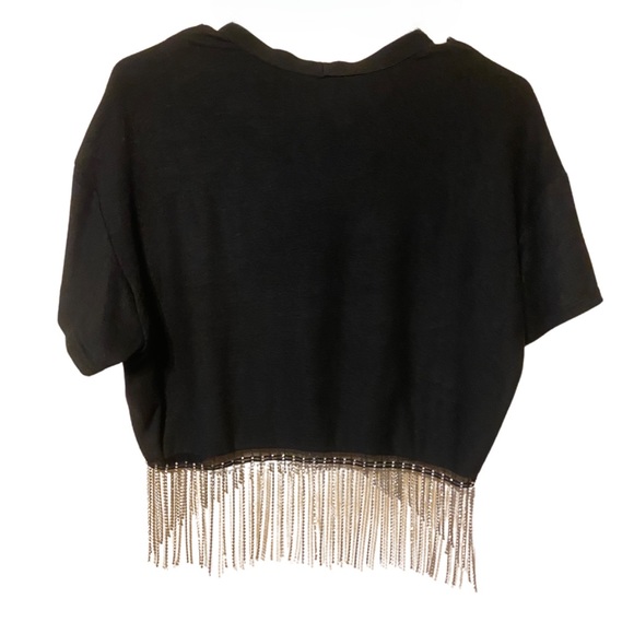 🌟2 FOR $25🌟 Julia by Love J Black Crop Rhinestone Tee Women’s Size Large. - Picture 6 of 9